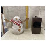 Ceramic Snowman, Brown ï¿½Write Onï¿½ Tin