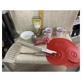 Cups, Bowl, Veggetti, Spatula, Can Opener, and