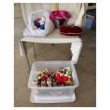 Tote & Lid with Christmas Ornaments, Pillow, Vase