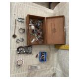 Wooden Box, Hooks, Clamps, and more