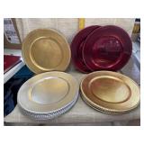 Plastic Charger Plates - 2 Red, 6 Gold, 6 Silver
