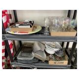 2 Shelves of Kitchen Items-Glasses, Baking