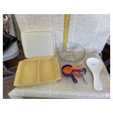 Tupperware Container & Lid, Pyrex Bowl, Measuring