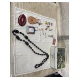 Vintage Tin, Plastic Football Necklace, Pins,