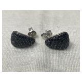 Round Black Spinel Sterling Silver Pierced