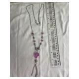 Necklace with Pink Beads and Chain Tassel