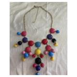 Multicolor Bead Gold Tone Bib Necklace