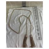 Gold Lariat Necklace with Tassels/ Pave Caps