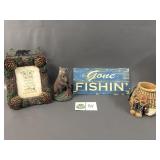 Gone Fishin Metal Sign, Bear Picture Frame,