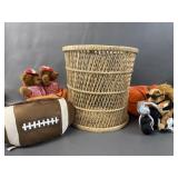 Football, Basketballs, Wicker Basket, Squirrel