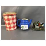 Cast Rooster Napkin Holder, Blue Kettle, Canister