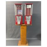 Dual Bubblegum Machine on Wood Base