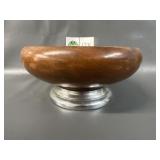 Wood Bowl with Metal Base