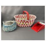 Grain Scoop, Blue Basket, Red & White Basket