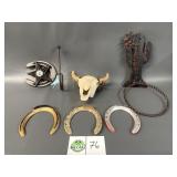 Small Skull, Horseshoes, Cactus Rack
