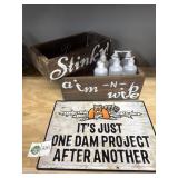 Metal Sign, Wood Box