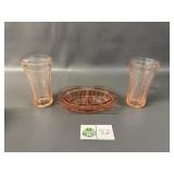 Pink Depression Cups & Dish
