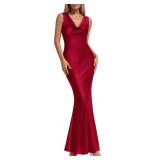 XS Womens Summer Cowl Neck Sleeveless Satin Maxi D