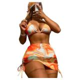 Large Women's 4 Piece Swimsuits Halter Triangle Bi