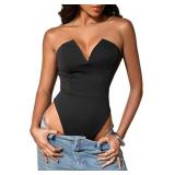 Women's Strapless Deep V Neck Bodysuit Sex