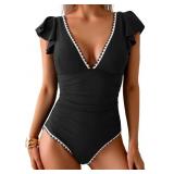 Large Women's One Piece Ruffle Swimsuit Tummy Cont