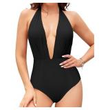 Medium Women's Retro Deep V-Neck Bathing Suit Back