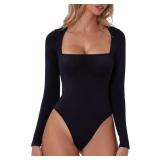 Small Women's Sexy Square Neck Bodysuit Long Sleev