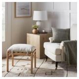 $100 Emery Wood and Upholstered Ottoman with Strap