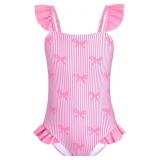 5T Girls One Piece Ruffle Strap Swimsuit Quick Dry