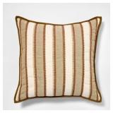 Burgundy olive and cream vertical stripe pillow -