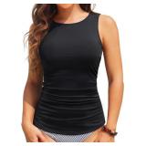 Large Tops for Women High Neck Swim Top Tummy Cont