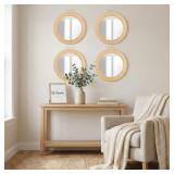 Set of 4 Round Oak Wood Mirror, 10.5'x10.5'
