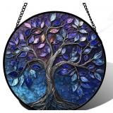 Stained Glass Window Hanging, Blue Purple Tree of