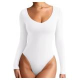 Medium Women's V Neck Long Sleeve Bodysuits Comfy