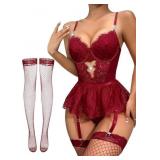 Sexy Stocking Rhinestones Heart Garter Underwire F