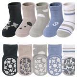 6-12yrs 5 Pairs Toddler Non Slip Socks with Grips