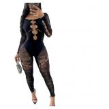 Small Sexy Long Sleeve Jumpsuit for Women, Black L