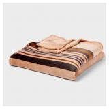 King Microplush Blanket Khaki Border Stripe - Thre