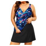 Daci Plus Size Tankini Swimsuit with Skirt - 2 Pie