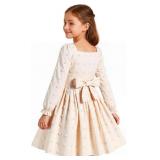 4-5 T Girls Long Sleeve Princess Party Dress-Bow T