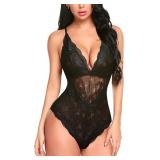 Small Sexy Lingerie for Women Deep V Lace Bodysuit