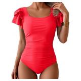 XL Women's Tummy Control One Piece Swimsuit Ruffle