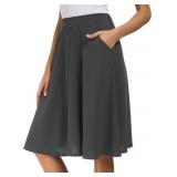 Large Womens High Waisted A Line Pleated Midi Skir