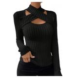 Women's Cut Out T Shirt Criss Cross Long