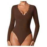 Small Bodysuits for Women Long Sleeve Lace V Neck