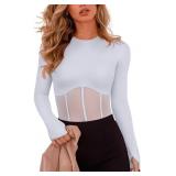 Small Women's Trendy Sexy Crew Neck Thumbholes Lon