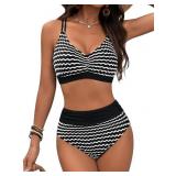 Large Womens High Waisted Bikini Sets Striped Tumm