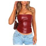 Small Faux Leather Tube Top Strapless Going Out To