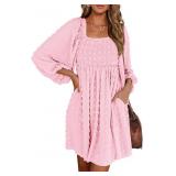 Small Women's Square Neck Smocked Dresses Long Sle