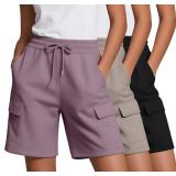 Large 3 Pack Women's Bermuda Shorts Cargo Elastic